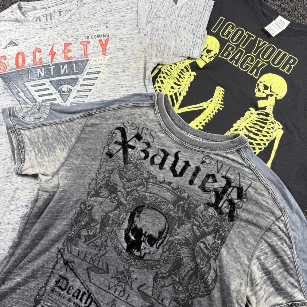 Xzavier Limited Men's XL Bundle of 3 T-Shirts Y2K Skeleton Goth Graphic Print